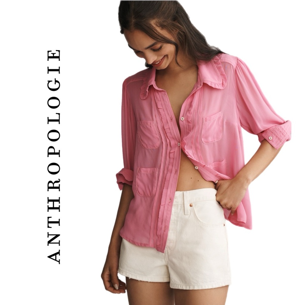 Anthropologie Danielle Kroll x Maeve Sheer Chiffon Buttondown Shirt